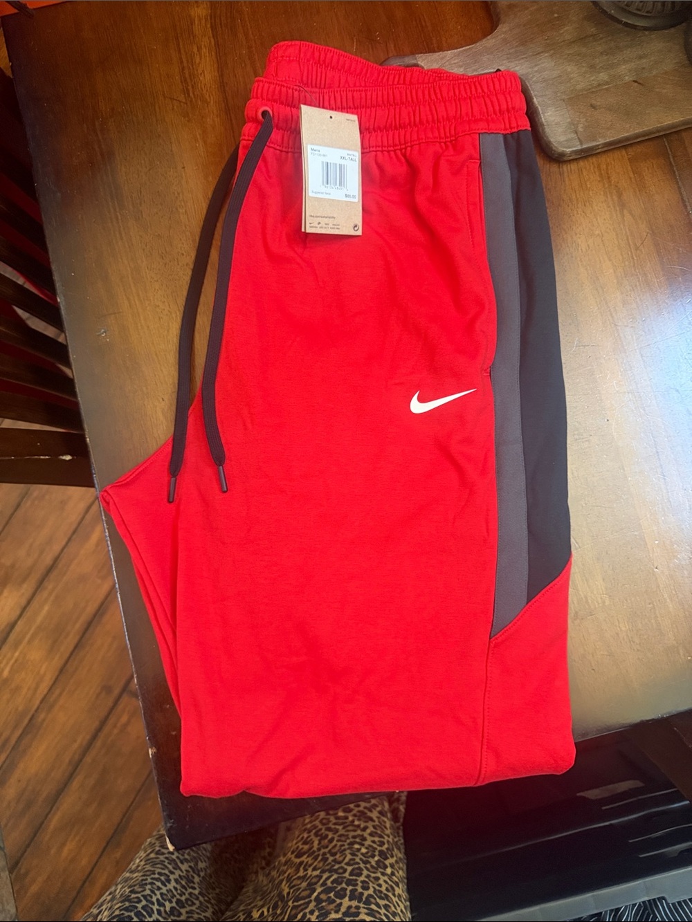 Brand new Nike Mens Red Jogger Pants with Dark Gray Side Panels